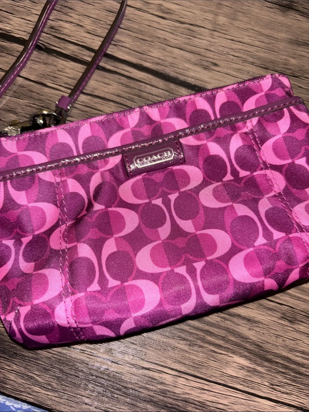 Coach Signature Wristlet in Pink and Dark Pink